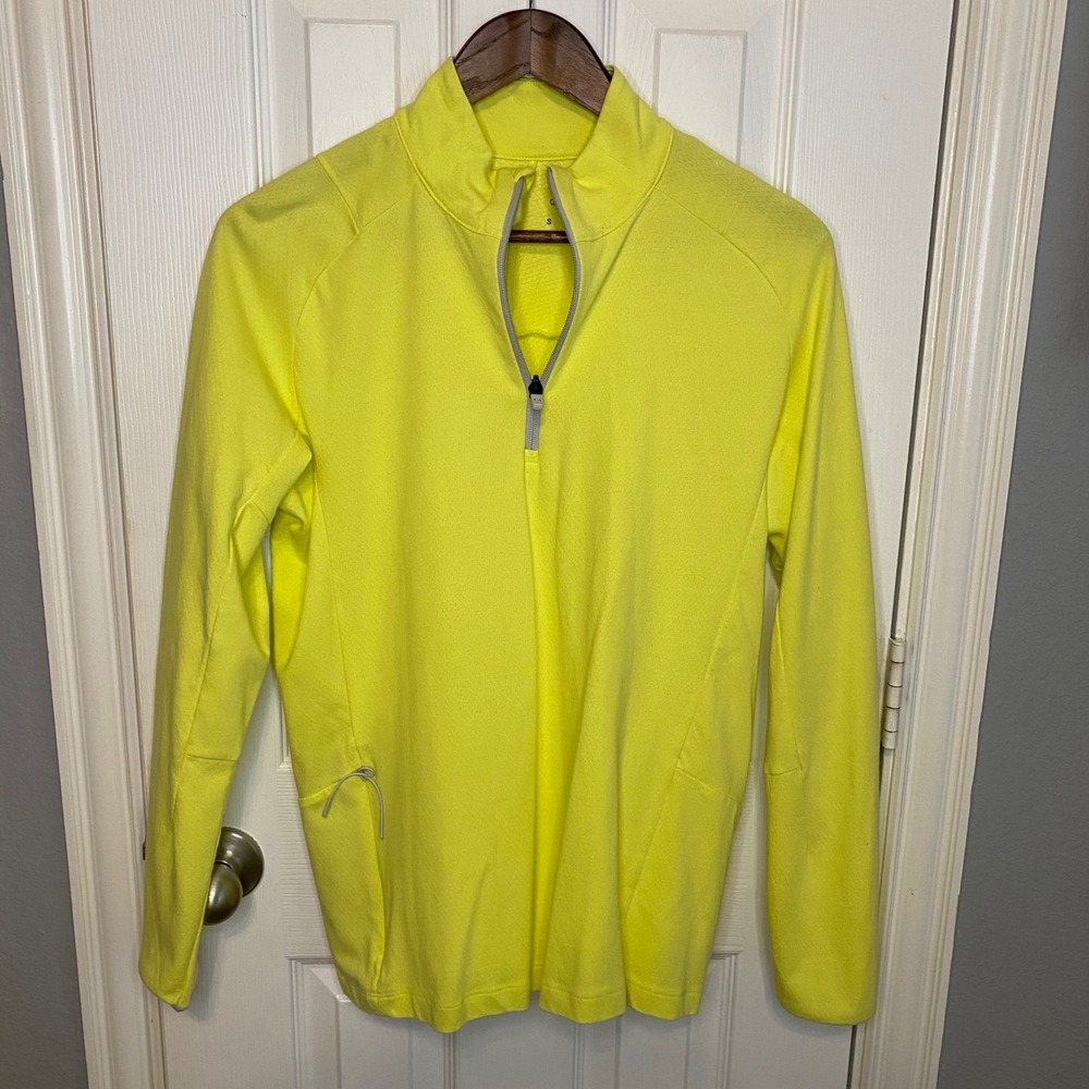 GapFit Womens Neon Yellow Quarter Zip Pullover Active Top Small Side Pocket